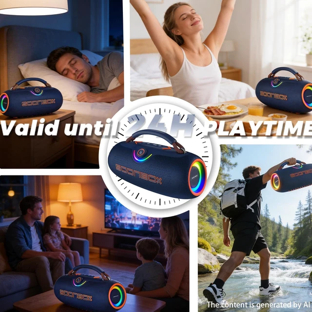 Alt view image 4 of 7 - Portable Bluetooth Speakers, 80W Wireless Outdoor Speakers, Blue IPX6 Waterproof, Bluetooth 5.3, Bass Boost, 24H Playtime, 8000mAh, RGB Lights, TWS Pairing for Party, Camping, Beach & Pool