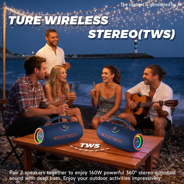 Alt view image 5 of 7 - Portable Bluetooth Speakers, 80W Wireless Outdoor Speakers, Blue IPX6 Waterproof, Bluetooth 5.3, Bass Boost, 24H Playtime, 8000mAh, RGB Lights, TWS Pairing for Party, Camping, Beach & Pool