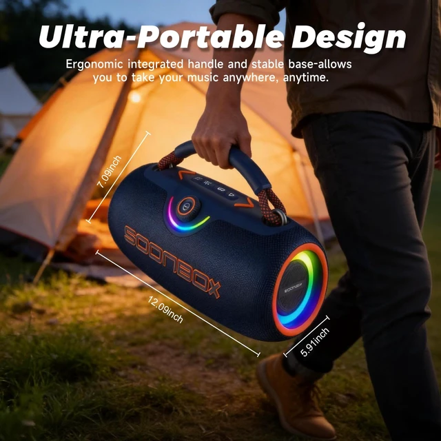 Alt view image 7 of 7 - Portable Bluetooth Speakers, 80W Wireless Outdoor Speakers, Blue IPX6 Waterproof, Bluetooth 5.3, Bass Boost, 24H Playtime, 8000mAh, RGB Lights, TWS Pairing for Party, Camping, Beach & Pool