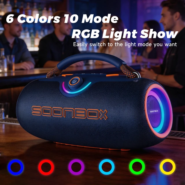 Alt view image 6 of 7 - Portable Bluetooth Speakers, 80W Wireless Outdoor Speakers, Blue IPX6 Waterproof, Bluetooth 5.3, Bass Boost, 24H Playtime, 8000mAh, RGB Lights, TWS Pairing for Party, Camping, Beach & Pool