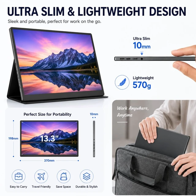 Alt view image 5 of 7 - 13.3Inch Portable Monitor, 60Hz, 100% sRGB, FHD 4K(3840×2160) 13.3-inch, 60Hz, 100% sRGB, FHD 4K, Compatible with PS4, PS3, Xbox One, Switch, Laptops, and Other Devicesortable monitor