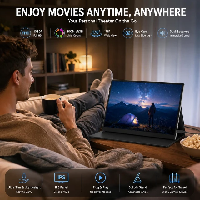 Alt view image 6 of 7 - 13.3Inch Portable Monitor, 60Hz, 100% sRGB, FHD 4K(3840×2160) 13.3-inch, 60Hz, 100% sRGB, FHD 4K, Compatible with PS4, PS3, Xbox One, Switch, Laptops, and Other Devicesortable monitor