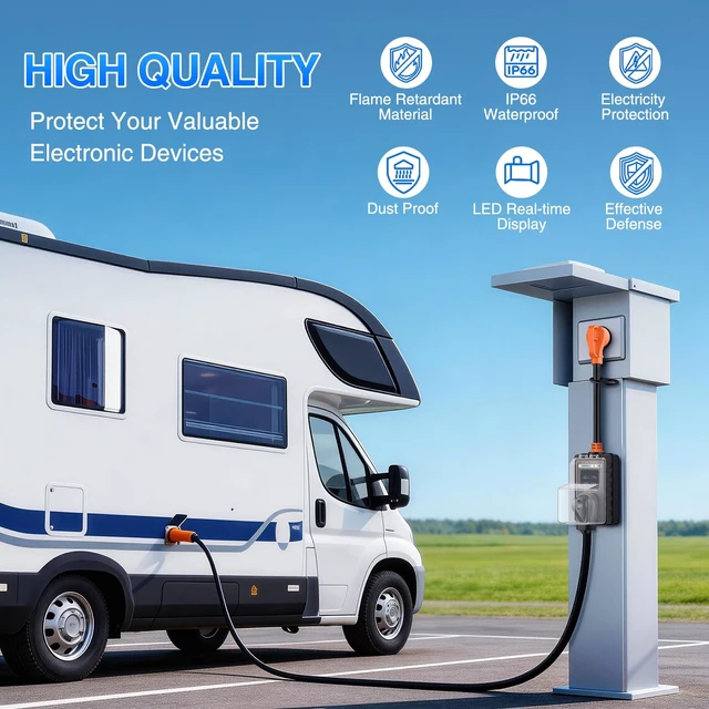 Alt view image 7 of 7 - 30 Amp RV Surge Protector 6600 Joules Circuit Analyzer with LED Real-Time Display KWH Voltage Current 30Amp Power Protectors IP66 Waterproof Cover for RVs Camper Travel Trailer