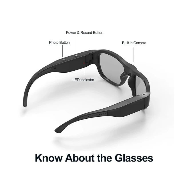 Alt view image 3 of 6 - Smart Glasses with Camera, Polarized UV400 Z87.1 Camera Sunglasses 1080P HD Camera Glasses, RecordWhileCharging, Water Resistant, HandsFree for Daily & Indoor Outdoor Activities, Unisex