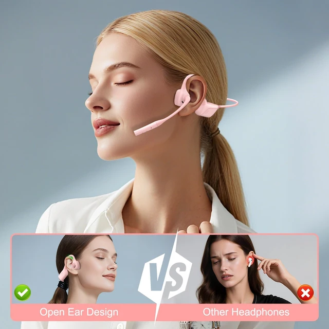 Alt view image 3 of 6 - Open-Ear Headphones with Mic, Bluetooth Headphones,Truck Driver Headset Wireless Bluetooth Headset with Noise Canceling Mic & Mute Button for Work Calls Sports, Drive and Meetings