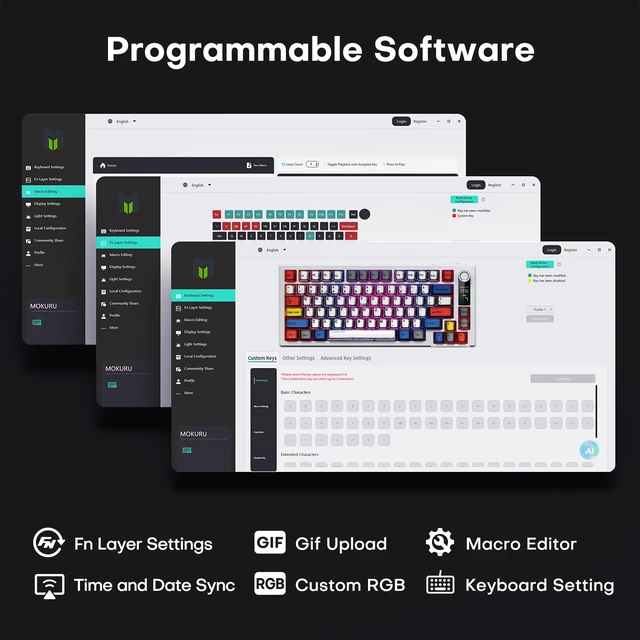 Alt view image 5 of 7 - Wireless Mechanical Keyboard, Three Mode BT/2.4G/USB-C, RGB Switching, 75% Key Layout, Volume Adjustment knob, Hot Swappable Shaft Seat, Compatible with Windows, Mac (Comic PBT)