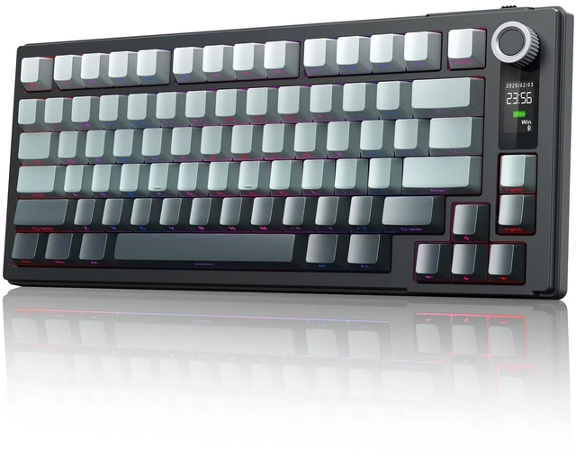 Main image of Wireless Mechanical Keyboard, Three Mode BT/2.4G/USB-C, RGB Switching, 75% Key Layout, Volume Adjustment knob, Hot Swappable Shaft Seat, Compatible with Windows, Mac (Black Gradient)