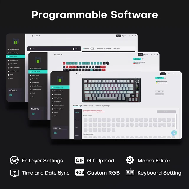 Alt view image 5 of 7 - Wireless Mechanical Keyboard, Three Mode BT/2.4G/USB-C, RGB Switching, 75% Key Layout, Volume Adjustment knob, Hot Swappable Shaft Seat, Compatible with Windows, Mac (Black Gradient)