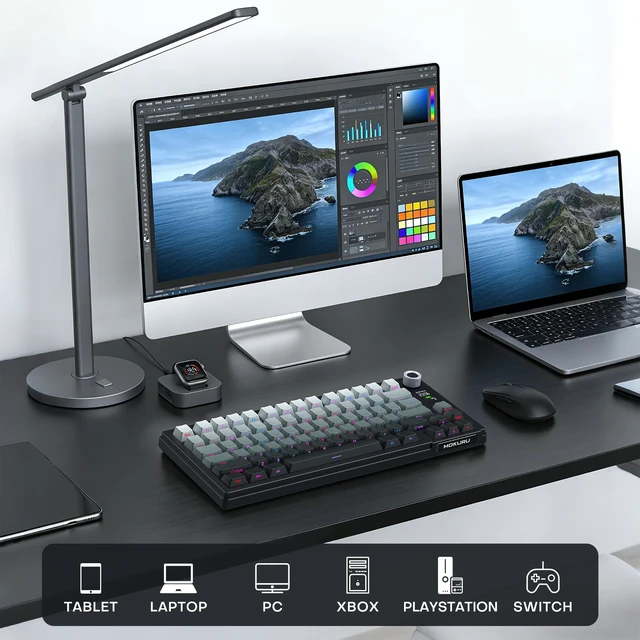 Alt view image 7 of 7 - Wireless Mechanical Keyboard, Three Mode BT/2.4G/USB-C, RGB Switching, 75% Key Layout, Volume Adjustment knob, Hot Swappable Shaft Seat, Compatible with Windows, Mac (Black Gradient)