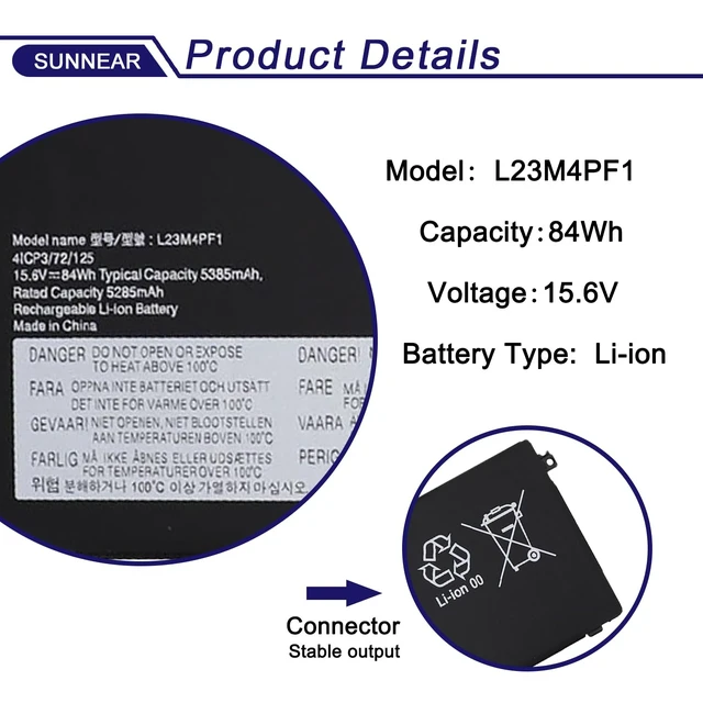 Alt view image 2 of 5 - L23M4PF1 L23D4PF1 Battery for Lenovo IdeaPad Pro 5 14AHP9 14AKP10 16AKP10 15.6V 84Wh; for Lenovo IdeaPad Pro 5 16IPH11 14IMH9 16IMH9 16AHP9 14IAH10 Legion 7 16AGP11 16IAX10 15ASH11 Yoga Pro 9 16IMH9