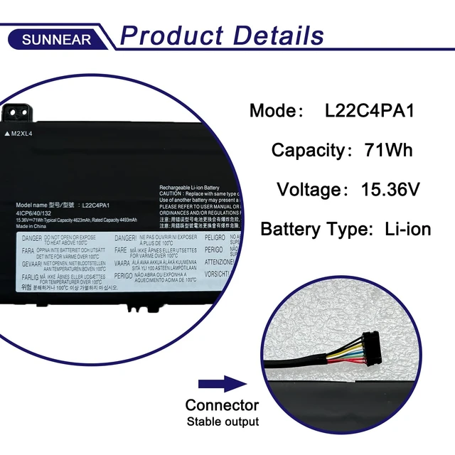 Alt view image 2 of 5 - 71Wh L22C4PA1 SB11K38965 5B11K38968 Laptop Battery for Lenovo Yoga 7 14ARP8 14IRL8 14IML9 16ARP8 16IRL8 Series SB11N45990 5B11N46035 L22M4PA1 SB11K38964 5B11K38966 L22D4PA1 15.36V