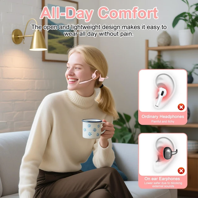 Alt view image 2 of 7 - Open Ear Headphones, Trucker Bluetooth Headset with Upgraded Microphone ENC Noise Cancelling and Mute Button, AptX-LL Wireless Headset for Office Driving Working Home-10 Hrs