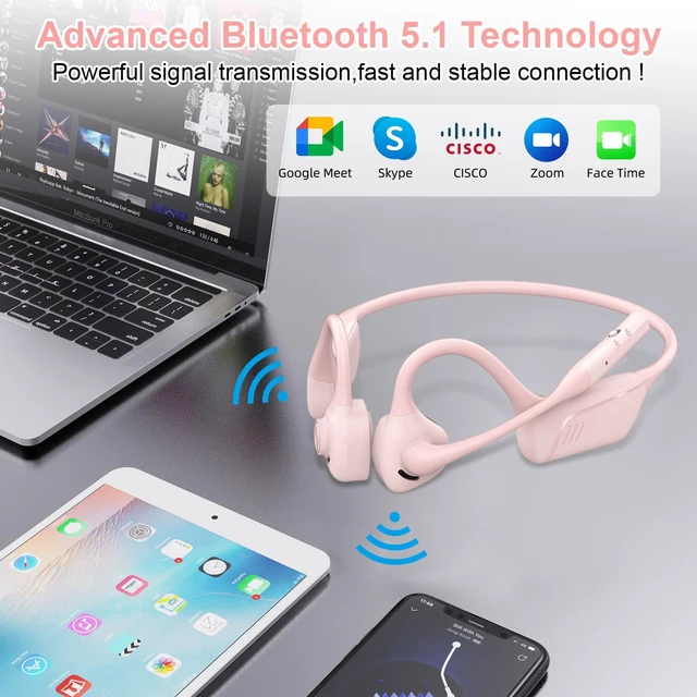 Alt view image 6 of 7 - Open Ear Headphones, Trucker Bluetooth Headset with Upgraded Microphone ENC Noise Cancelling and Mute Button, AptX-LL Wireless Headset for Office Driving Working Home-10 Hrs