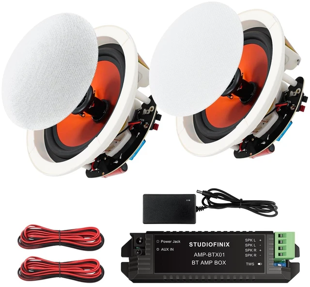 Main image of 8-Inch Bluetooth Ceiling Speaker with 2-Channel Amplifier, 400W Max Power Output Pair - Crisp Clear Sound for Living Room, Office, Kitchen, Basement & Covered Patio