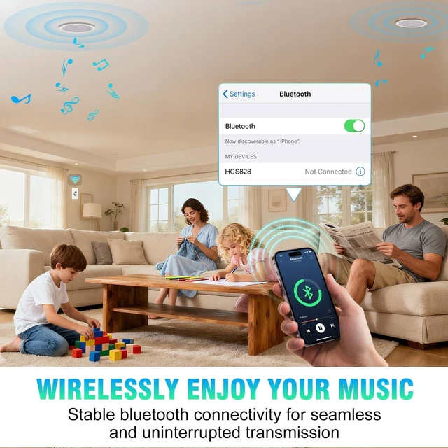 Alt view image 2 of 7 - 8-Inch Bluetooth Ceiling Speaker with 2-Channel Amplifier, 400W Max Power Output Pair - Crisp Clear Sound for Living Room, Office, Kitchen, Basement & Covered Patio