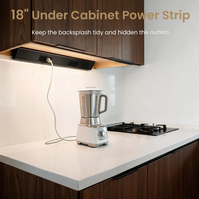 Alt view image 2 of 7 - 18" Angled Under Cabinet Outlet Strip, 2 x 15 Amp Duplex Receptacle, 1 Pack GFCI Protection, Sturdy Metal Struture, Pre-Wired for Easy Installtion, Keep Tile Backsplash Tidy, Brown