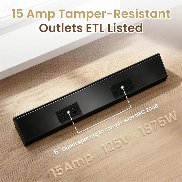 Alt view image 3 of 7 - 18" Angled Under Cabinet Outlet Strip, 2 x 15 Amp Duplex Receptacle, 1 Pack GFCI Protection, Sturdy Metal Struture, Pre-Wired for Easy Installtion, Keep Tile Backsplash Tidy, Brown