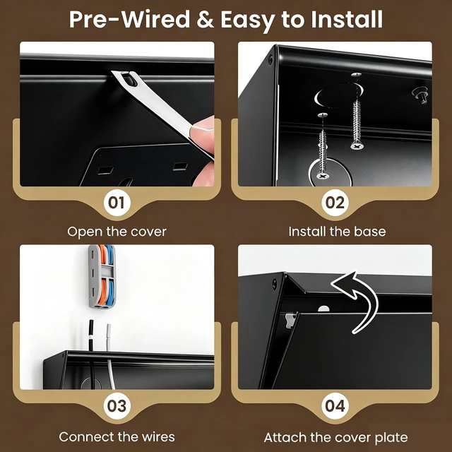 Alt view image 5 of 7 - 18" Angled Under Cabinet Outlet Strip, 2 x 15 Amp Duplex Receptacle, 1 Pack GFCI Protection, Sturdy Metal Struture, Pre-Wired for Easy Installtion, Keep Tile Backsplash Tidy, Brown