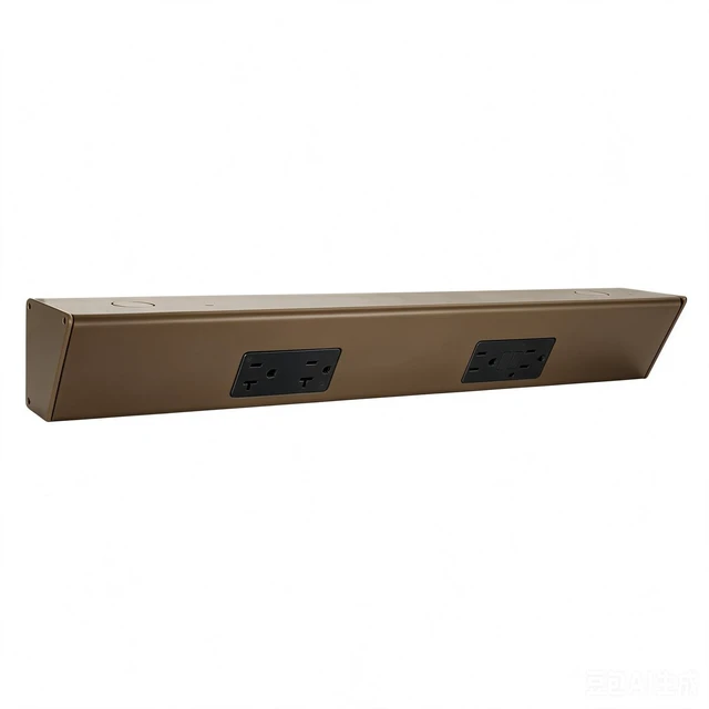 Main image of 18" Angled Under Cabinet Outlet Strip, 2 x 15 Amp Duplex Receptacle, 1 Pack GFCI Protection, Sturdy Metal Struture, Pre-Wired for Easy Installtion, Keep Tile Backsplash Tidy, Brown