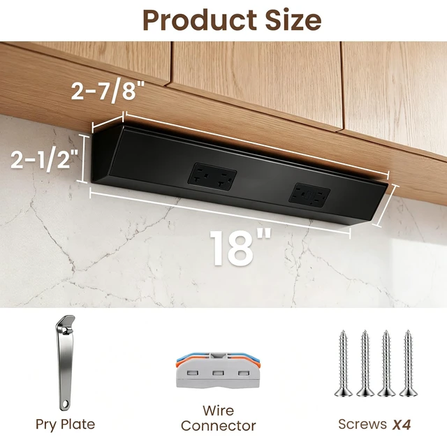 Alt view image 6 of 7 - 18" Angled Under Cabinet Outlet Strip, 2 x 15 Amp Duplex Receptacle, 1 Pack GFCI Protection, Sturdy Metal Struture, Pre-Wired for Easy Installtion, Keep Tile Backsplash Tidy, Brown