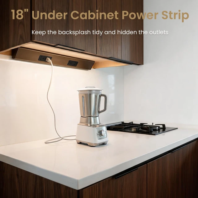 Alt view image 2 of 7 - 18" Angled Under Cabinet Outlet Strip, 2 x 15 Amp Duplex Receptacle, 1 Pack GFCI Protection, Sturdy Metal Struture, Pre-Wired for Easy Installtion, Keep Tile Backsplash Tidy, Brown