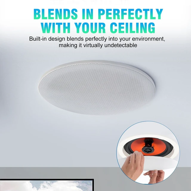Alt view image 4 of 7 - 8-Inch Bluetooth Ceiling Speaker with 2-Channel Amplifier, 400W Max Power Output Pair - Crisp Clear Sound for Living Room, Office, Kitchen, Basement & Covered Patio