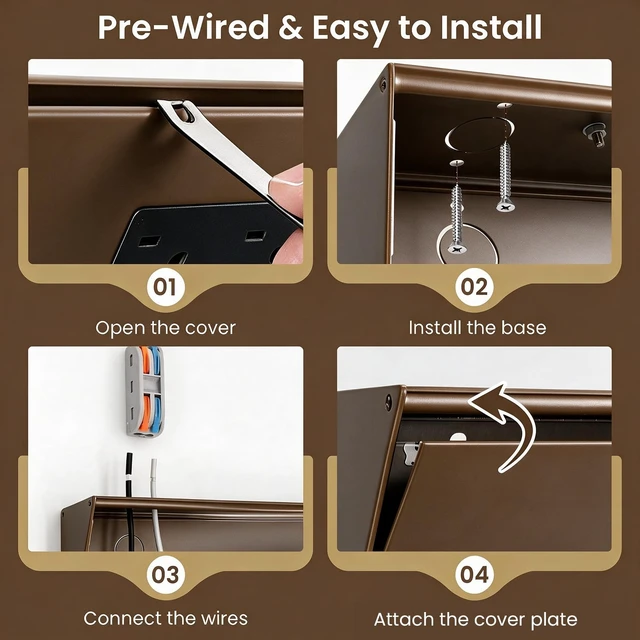 Alt view image 5 of 7 - 18" Angled Under Cabinet Outlet Strip, 2 x 15 Amp Duplex Receptacle, 1 Pack GFCI Protection, Sturdy Metal Struture, Pre-Wired for Easy Installtion, Keep Tile Backsplash Tidy, Brown