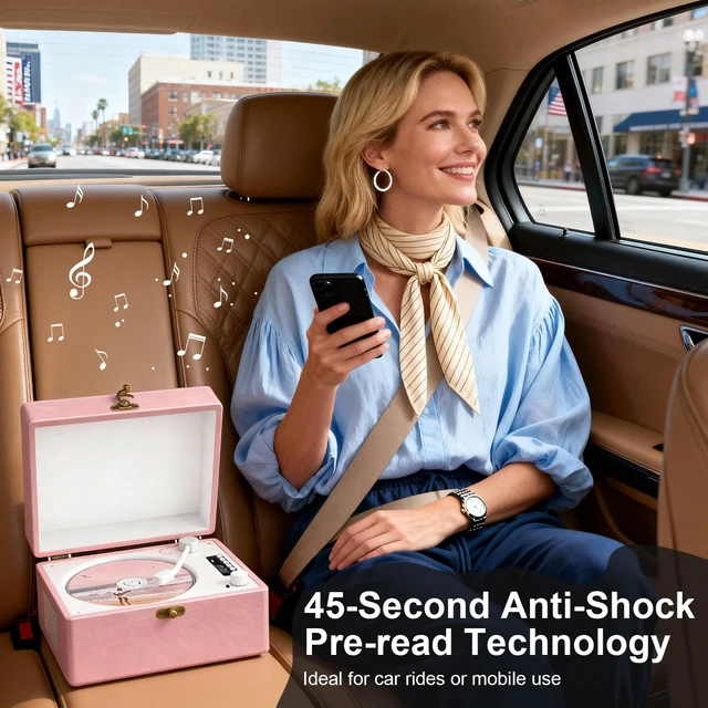 Alt view image 4 of 7 - Retro CD Player with Bluetooth in&Out Portable Music Player for Relaxing Anywhere,Auto Power Off,USB,AUX,Headphone Jack,Vintage CD Player for Music Lovers,Birthday Gifts for Women/Men-Pink