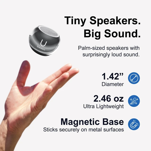 Alt view image 3 of 6 - Mini Bluetooth Speaker, Portable Small Magnetic, Mirror Hematite compact aluminum shell, magnetic mount, travel and beach use, small portable design, rechargeable battery, 18 color options