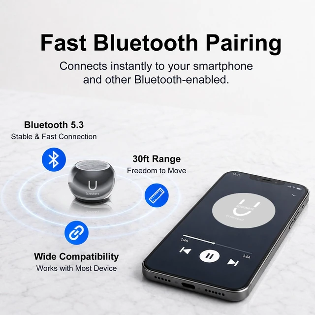 Alt view image 4 of 6 - Mini Bluetooth Speaker, Portable Small Magnetic, Mirror Hematite compact aluminum shell, magnetic mount, travel and beach use, small portable design, rechargeable battery, 18 color options