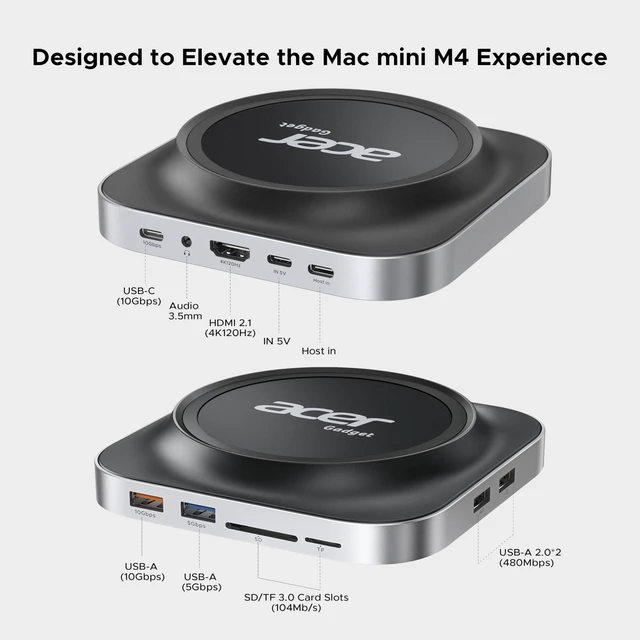 Alt view image 3 of 7 - Mac mini M6, M5 Pro, M4 Dock with 8TB SSD Enclosure, 4K@144Hz HDMI USB-C & USB-A Hub, 10Gbps Data Transfer, SD/TF Card Reader, 3.5mm Audio, Aluminum Stand for Mac mini M4, M5 Pro & M6