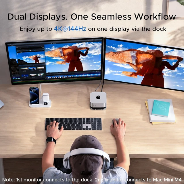 Alt view image 7 of 7 - Mac mini M6, M5 Pro, M4 Dock with 8TB SSD Enclosure, 4K@144Hz HDMI USB-C & USB-A Hub, 10Gbps Data Transfer, SD/TF Card Reader, 3.5mm Audio, Aluminum Stand for Mac mini M4, M5 Pro & M6