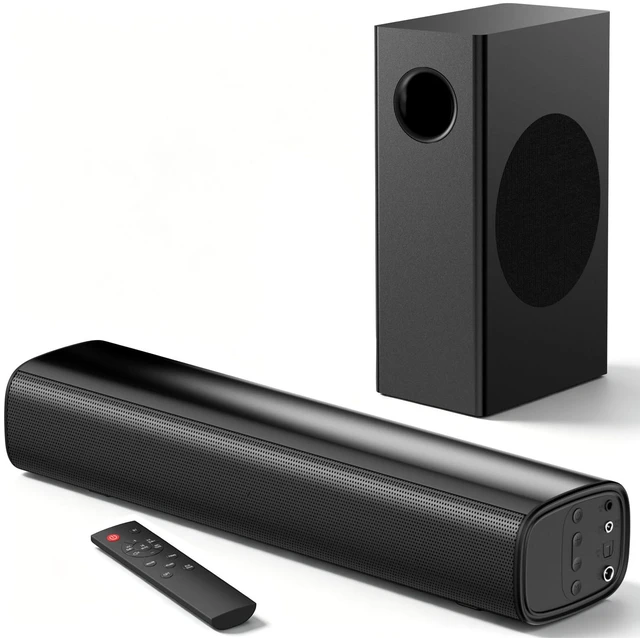 Main image of Sound Bar with Wired Subwoofer for TV, 70W 2.1 Channel Soundbar 14" Compact Design, Deep Bass, Surround Sound System, Bluetooth 5.3, Optical/AUX, Home Theater System for TV, PC & Gaming