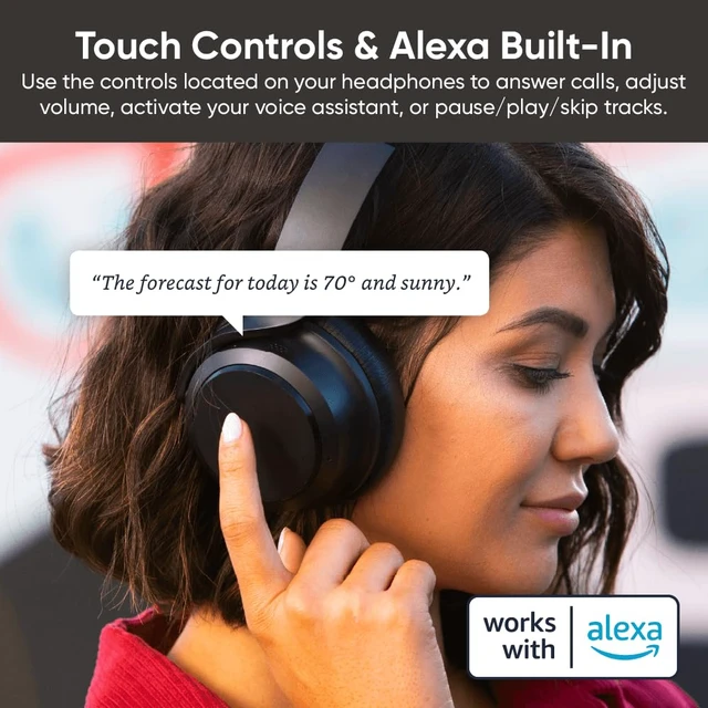 Alt view image 2 of 6 - Wireless Noise Cancelling Over-Ear Headphones with Hard Case Active Noise Cancellation, Transparency Mode, Clear Voice Pick-up, Alexa Built-in