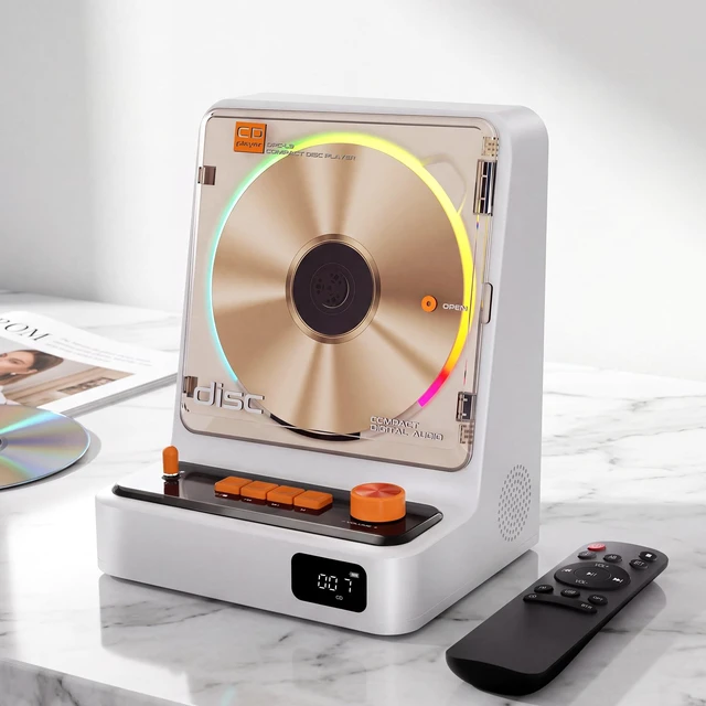 Main image of Vertical CD Player, 5200mAh Bluetooth CD Players for Home with Remote CD Player Portable with LED Screen, FM Radio, 6 RGM Lights, Bluetooth Receiver & Transmitter, USB, AUX Output, 3 Repeat Modes
