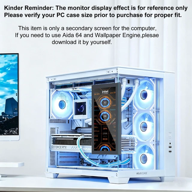 Alt view image 4 of 7 - 10.1 Inch Secondary Mini Monitor,IPS Stretched Bar LCD Travel Display 1540×720 USB-C HDMI Portable Secondary Display with Stand & Speaker, CNC Material for PC Laptop AIDA64, Speaker