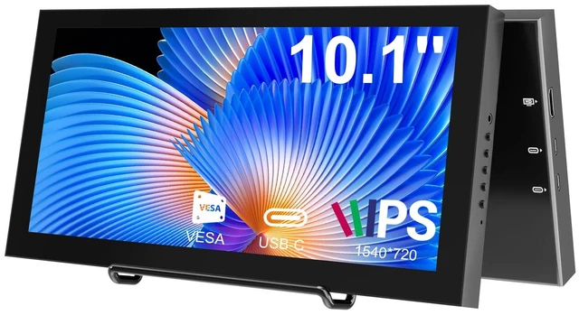 Main image of 10.1 Inch Secondary Mini Monitor,IPS Stretched Bar LCD Travel Display 1540×720 USB-C HDMI Portable Secondary Display with Stand & Speaker, CNC Material for PC Laptop AIDA64, Speaker