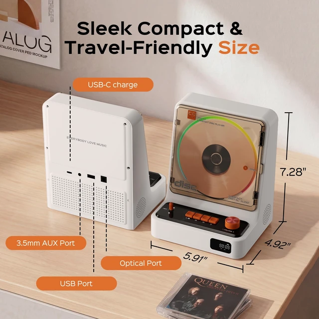 Alt view image 6 of 7 - Vertical CD Player, 5200mAh Bluetooth CD Players for Home with Remote CD Player Portable with LED Screen, FM Radio, 6 RGM Lights, Bluetooth Receiver & Transmitter, USB, AUX Output, 3 Repeat Modes