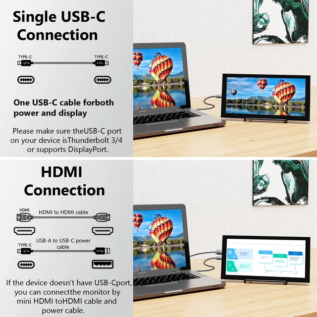 Alt view image 5 of 7 - 10.1 Inch Secondary Mini Monitor,IPS Stretched Bar LCD Travel Display 1540×720 USB-C HDMI Portable Secondary Display with Stand & Speaker, CNC Material for PC Laptop AIDA64, Speaker