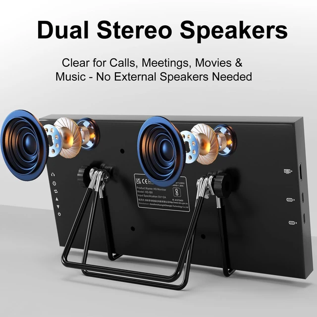 Alt view image 7 of 7 - 10.1 Inch Secondary Mini Monitor,IPS Stretched Bar LCD Travel Display 1540×720 USB-C HDMI Portable Secondary Display with Stand & Speaker, CNC Material for PC Laptop AIDA64, Speaker