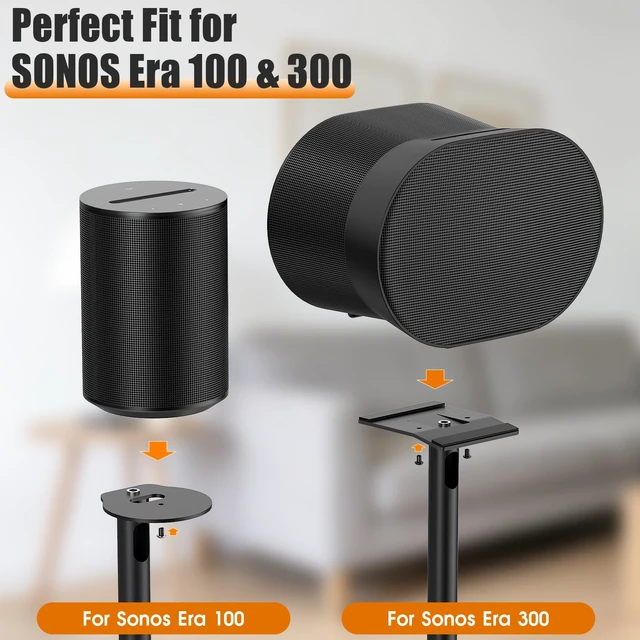 Alt view image 2 of 7 - Speaker Stands for Sonos Era 100 & Era 300, 26-43 Height Adjustable Floor Stand, Dual-Mount Base Surround Sound Speaker Mount with Cable Management for Home Theater, Pair (2 Pack)