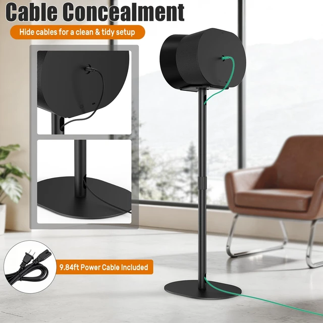 Alt view image 5 of 7 - Speaker Stands for Sonos Era 100 & Era 300, 26-43 Height Adjustable Floor Stand, Dual-Mount Base Surround Sound Speaker Mount with Cable Management for Home Theater, Pair (2 Pack)