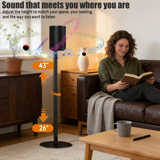 Alt view image 4 of 7 - Speaker Stands for Sonos Era 100 & Era 300, 26-43 Height Adjustable Floor Stand, Dual-Mount Base Surround Sound Speaker Mount with Cable Management for Home Theater, Pair (2 Pack)