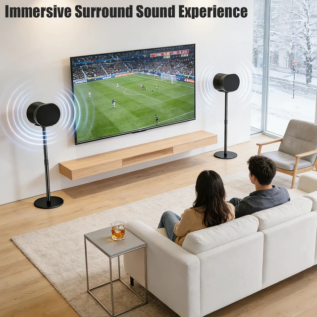 Alt view image 6 of 7 - Speaker Stands for Sonos Era 100 & Era 300, 26-43 Height Adjustable Floor Stand, Dual-Mount Base Surround Sound Speaker Mount with Cable Management for Home Theater, Pair (2 Pack)