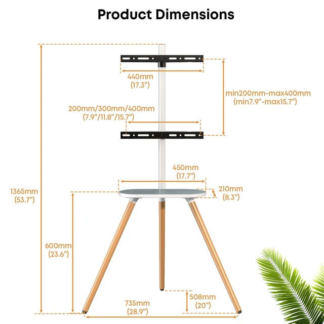 Alt view image 6 of 7 - Easel TV-Stand for 43-65 TVs - Portable, Swivel, Tripod, White Height Adjustable, Wooden Tray, Max VESA 400x400mm, for living room, corner TV mounting, Tripod TV stand