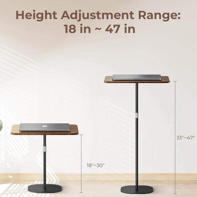 Alt view image 3 of 7 - Portable Laptop Floor Stand, Bedside/Sofa Table with Height Adjustable 18''~47'', Stylish Movable Workstation Floor Standing Desk for Office, Meeting Room, Living Room Easy Assembly, Black