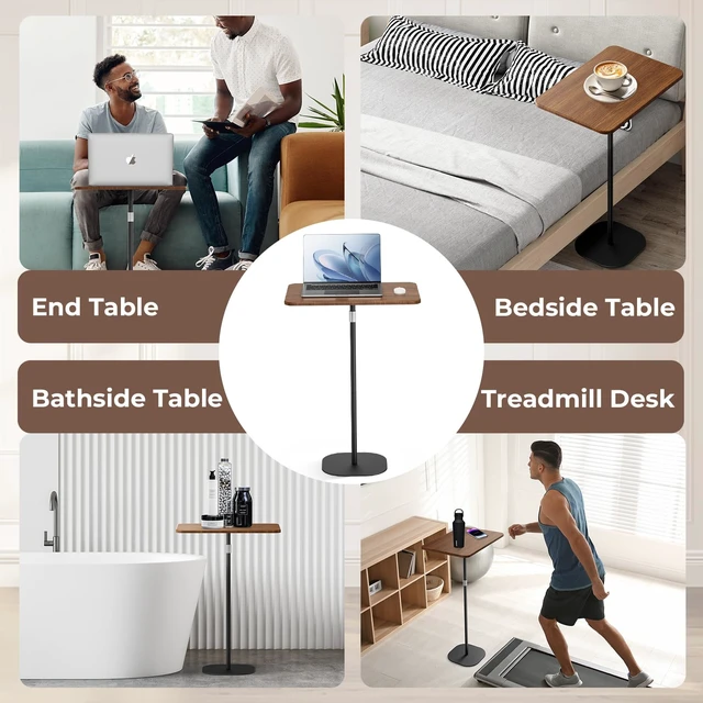 Alt view image 4 of 7 - Portable Laptop Floor Stand, Bedside/Sofa Table with Height Adjustable 18''~47'', Stylish Movable Workstation Floor Standing Desk for Office, Meeting Room, Living Room Easy Assembly, Black