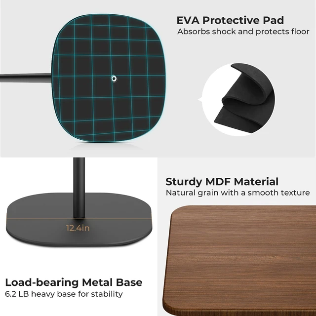 Alt view image 5 of 7 - Portable Laptop Floor Stand, Bedside/Sofa Table with Height Adjustable 18''~47'', Stylish Movable Workstation Floor Standing Desk for Office, Meeting Room, Living Room Easy Assembly, Black