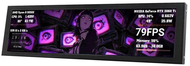 Main image of Crystal 9.16" PC Secondary Display IPS Monitor Black Customizable Interface, Real-Time CPU/GPU Monitoring, Easy Software Setup, Desktop & PC Case Mounting Options