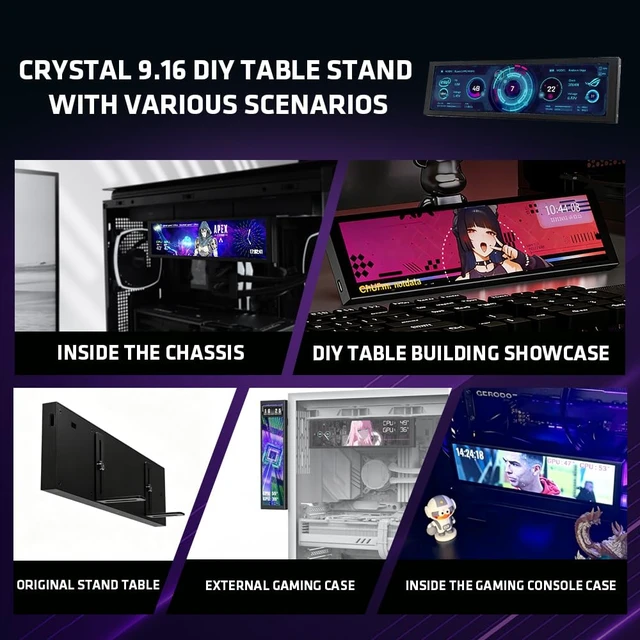 Alt view image 2 of 7 - Crystal 9.16" PC Secondary Display IPS Monitor Black Customizable Interface, Real-Time CPU/GPU Monitoring, Easy Software Setup, Desktop & PC Case Mounting Options